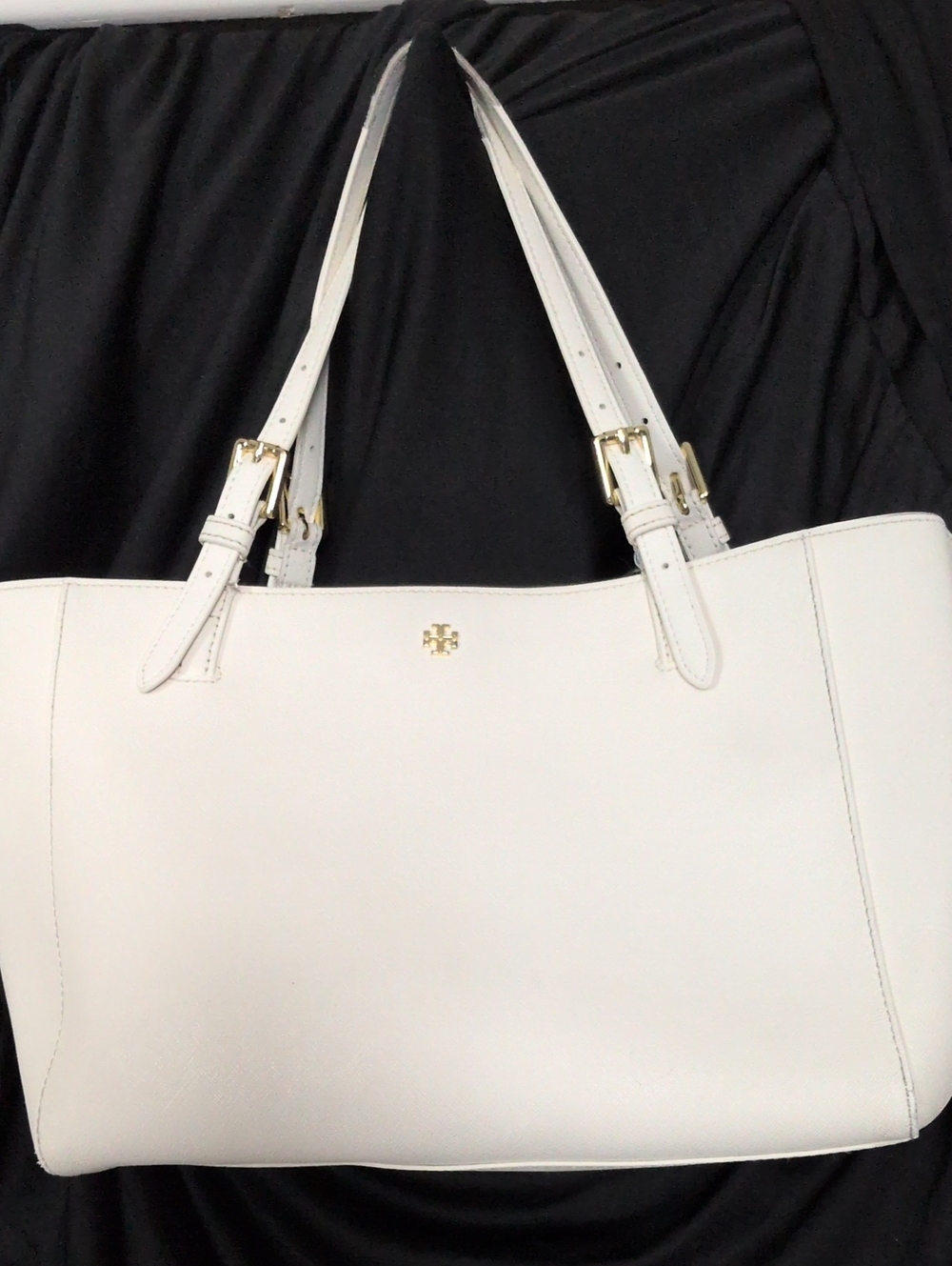 Tory Burch White Cream Leather Double-Handle Tote with Gold Hardware- See Pics